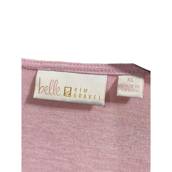 Belle by Kim Gravel Heather Pink False v neck Short sleeve Wrap Style Shirt‎ - Picture 3 of 4